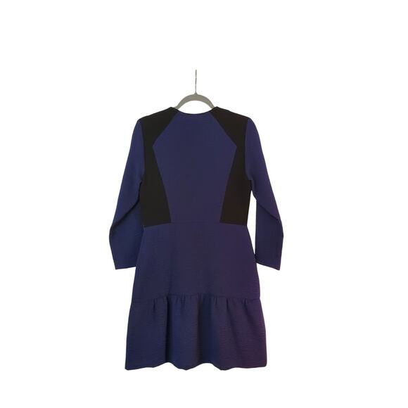 Sandro Paris Long Sleeve Dark Blue Black Crepe Color-Blocked Mini Dress, Size 8 - Picture 8 of 11